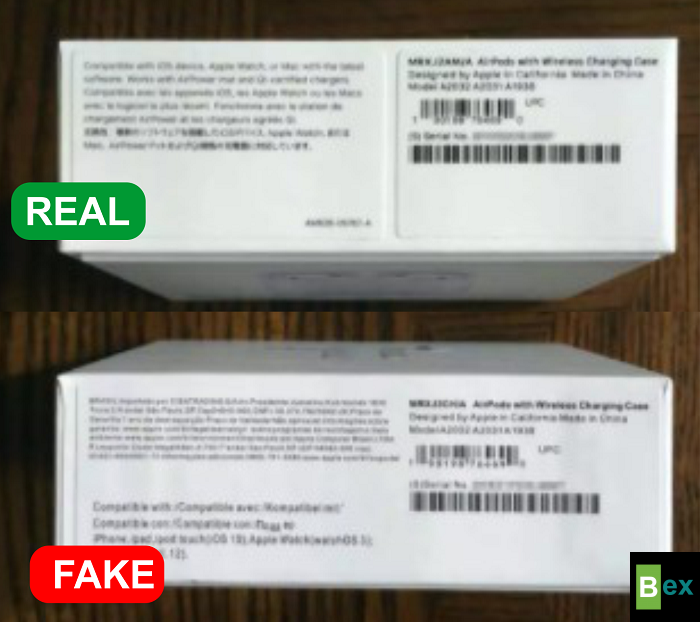 how to identify fake vs real airpods