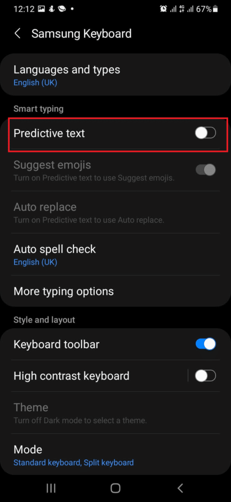 samsung predictive text